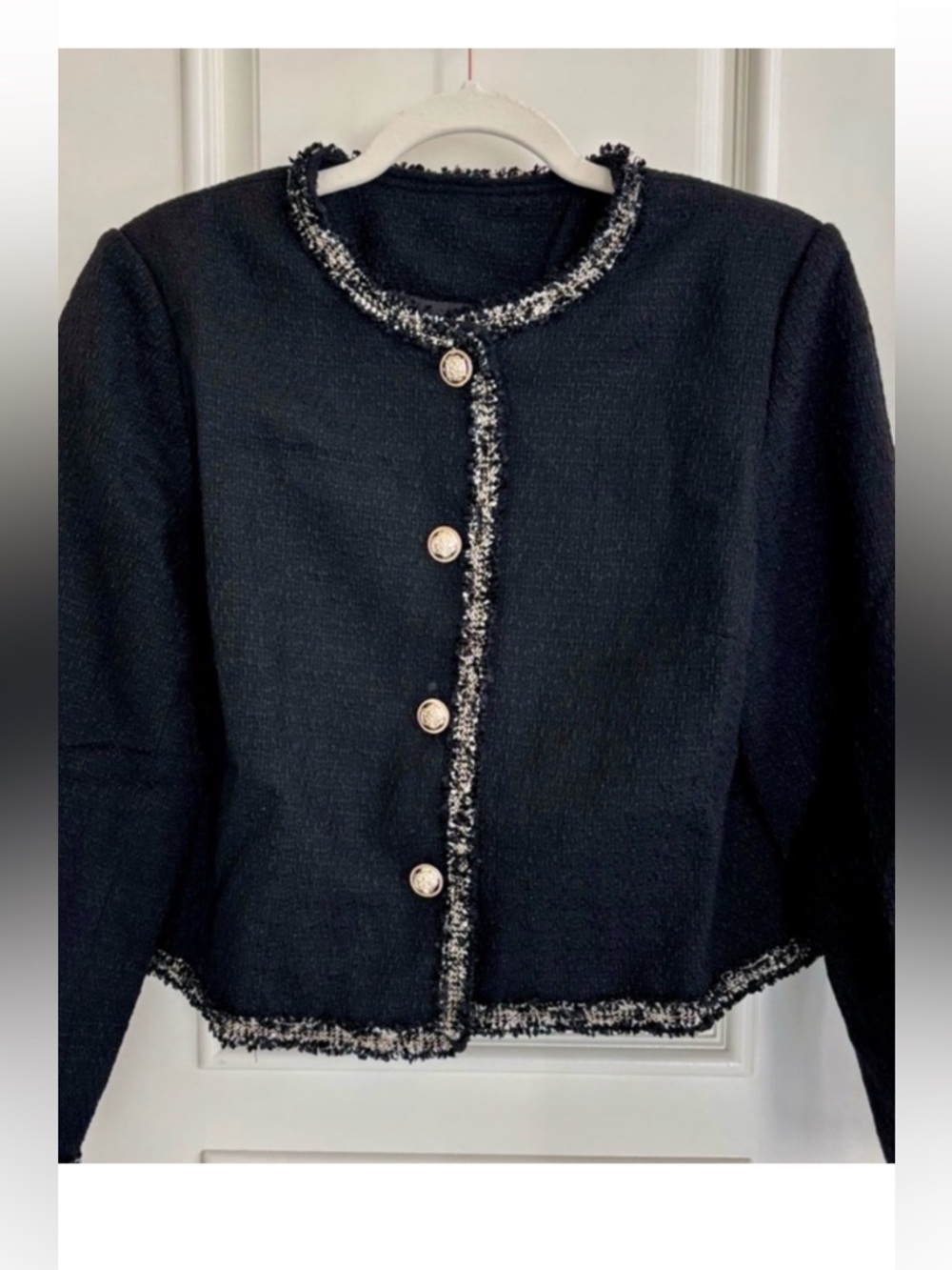 Classic Black Tweed Jacket with Contrast Trim